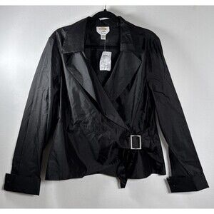 Talbots Pure Silk Black Wrap Jacket Size 20 Belted Peplum Career Chic